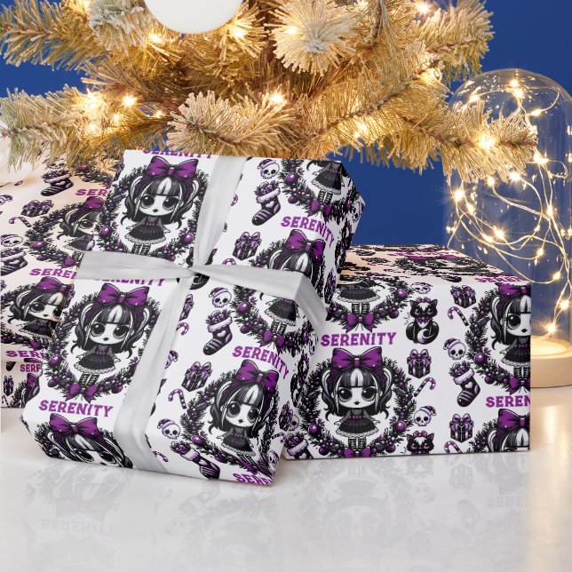 Niedlich Gothic Girl Lila Weihnachten Geschenkpapier (Feiertage)