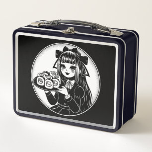 Niedlich Gothic Lolita mit Sushi Japanisch Kawaii Metall Brotdose