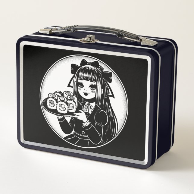 Niedlich Gothic Lolita mit Sushi Japanisch Kawaii Metall Brotdose (Vorderseite)