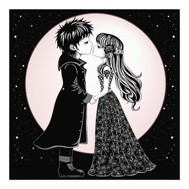 Niedlich gotische Emo Kids Kiss Valentinstag Fotodruck (Vorne)