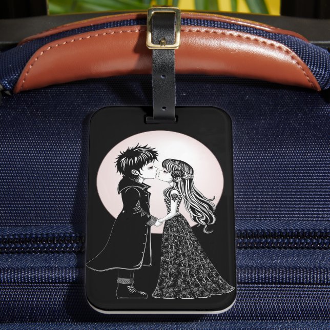 Niedlich gotische Emo Kids Kiss Valentinstag Gepäckanhänger (Vorderseite Insitu 2)