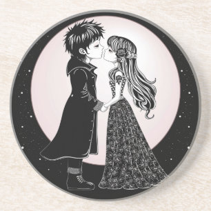Niedlich gotische Emo Kids Kiss Valentinstag Getränkeuntersetzer