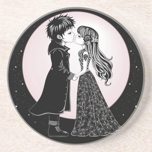Niedlich gotische Emo Kids Kiss Valentinstag Getränkeuntersetzer (Vorne)