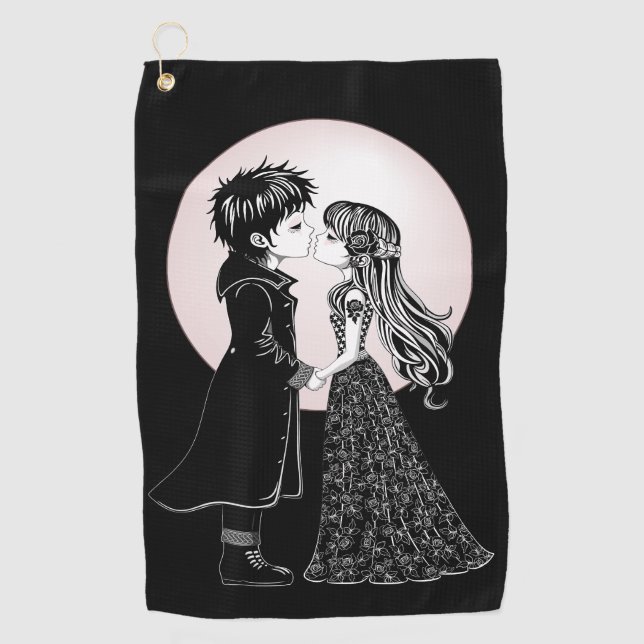 Niedlich gotische Emo Kids Kiss Valentinstag Golfhandtuch (Vorderseite)