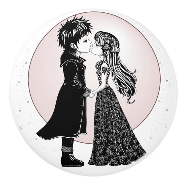 Niedlich gotische Emo Kids Kiss Valentinstag Keramikknauf (Vorderseite)