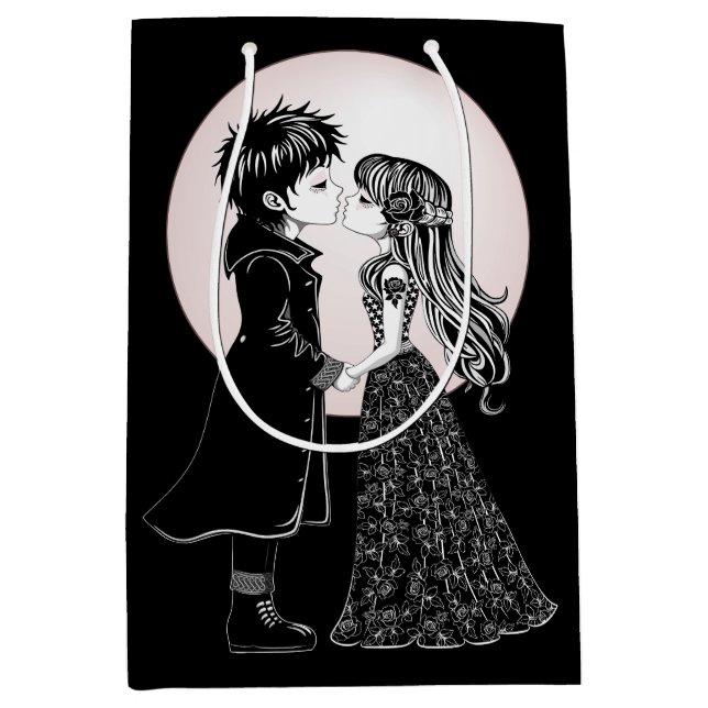 Niedlich gotische Emo Kids Kiss Valentinstag Mittlere Geschenktüte (Vorderseite)