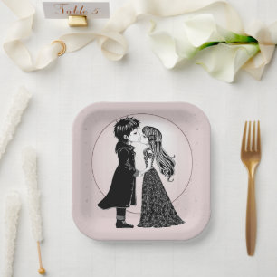 Niedlich gotische Emo Kids Kiss Valentinstag Pappteller