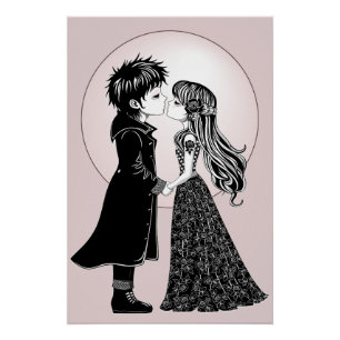 Niedlich gotische Emo Kids Kiss Valentinstag Poster