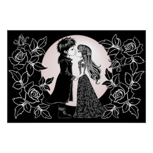 Niedlich gotische Emo Kids Kiss Valentinstag Poster