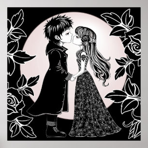 Niedlich gotische Emo Kids Kiss Valentinstag Poster