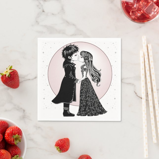 Niedlich gotische Emo Kids Kiss Valentinstag Serviette (Beispiel)