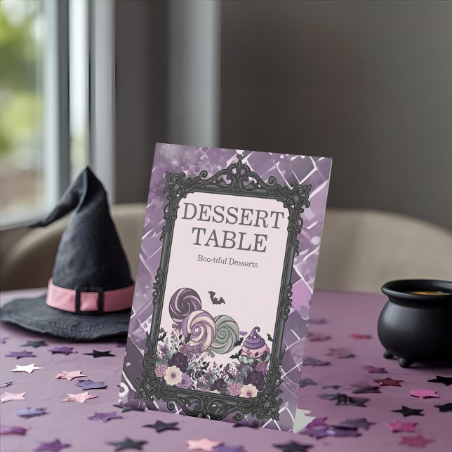 Niedlich gotische lila DESSERT-Tabelle Sockelschild (Spooky Cute Gothic purple DESSERT Table Pedestal Sign)