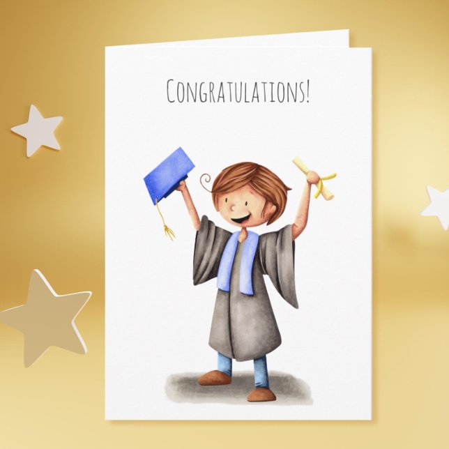 Niedlich Graduate Blue Regalia Abschluss Karte (Cute Graduate Celebrating Graduation Card)