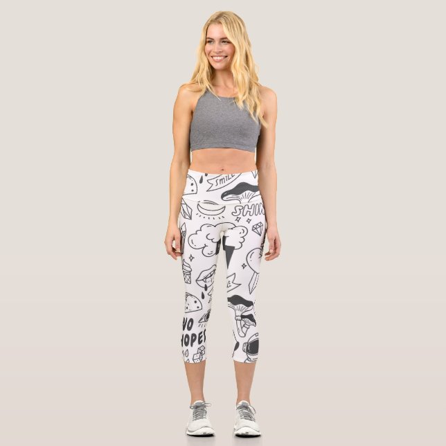Niedlich Graffiti: Doodle Art Set. Capri Leggings (Vorderseite)