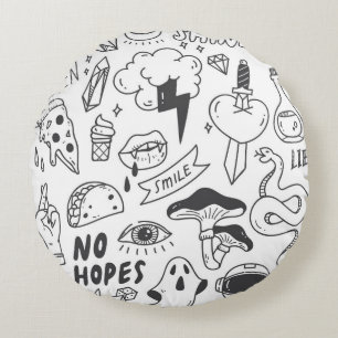 Niedlich Graffiti: Doodle Art Set. Rundes Kissen