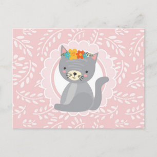 Niedlich Grau Kitten Pink Weiße Katze Postkarte