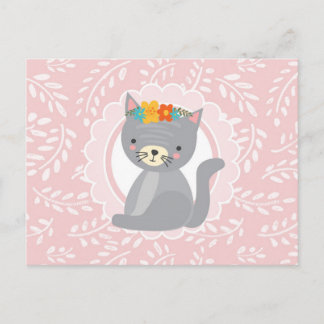 Niedlich Grau Kitten Pink Weiße Katze Postkarte