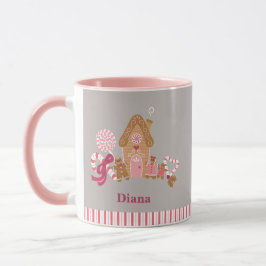 Niedlich Grau Pink Candy Cane Gingerbread Tasse