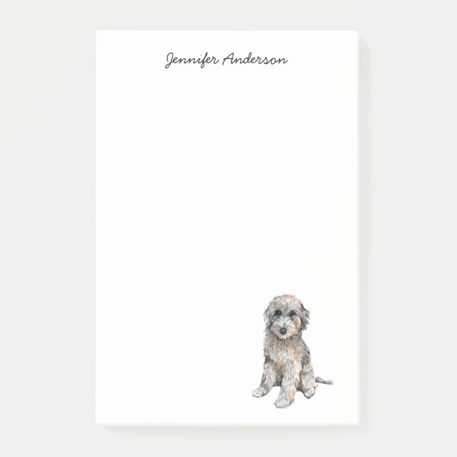 Niedlich Graue Doodle Aquarell Dog personalisiert Post-it Klebezettel (Vorderseite)