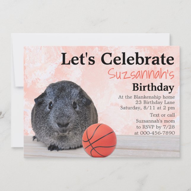 Niedlich Graue Guinea Pig Basketball Custom Party Einladung (Vorderseite)