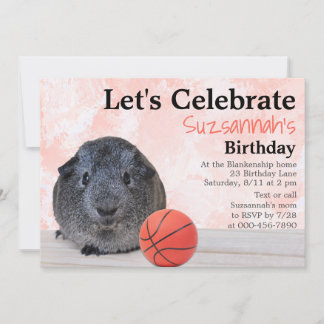 Niedlich Graue Guinea Pig Basketball Custom Party Einladung