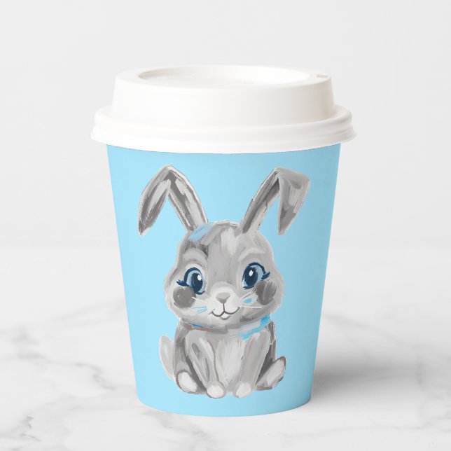 Niedlich Graue Ostern Bunny Boys Blauer Name Pappbecher (Vorderseite)