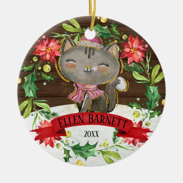 Niedlich Graue Wasserfarbe Weihnachten Keramik Ornament (Vorne)