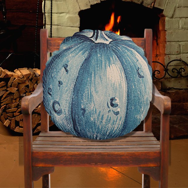 Niedlich Graue Wood Herbst Blaupumkin Rundes Kissen (Von Creator hochgeladen)