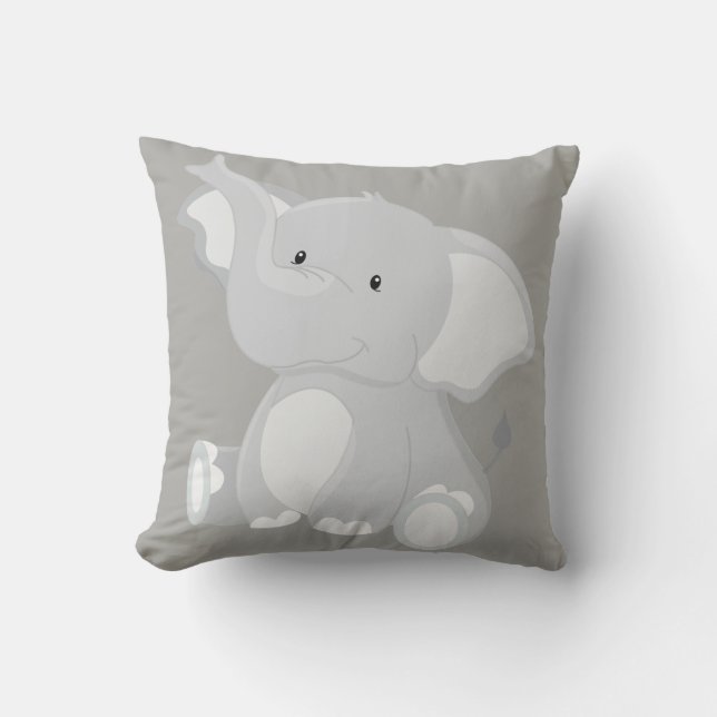Niedlich Gray Baby Elephant Kissen (Vorderseite)