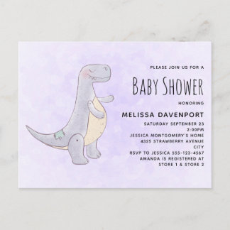 Niedlich Gray Dinosaur Toy Watercolor Babydusche Einladungspostkarte