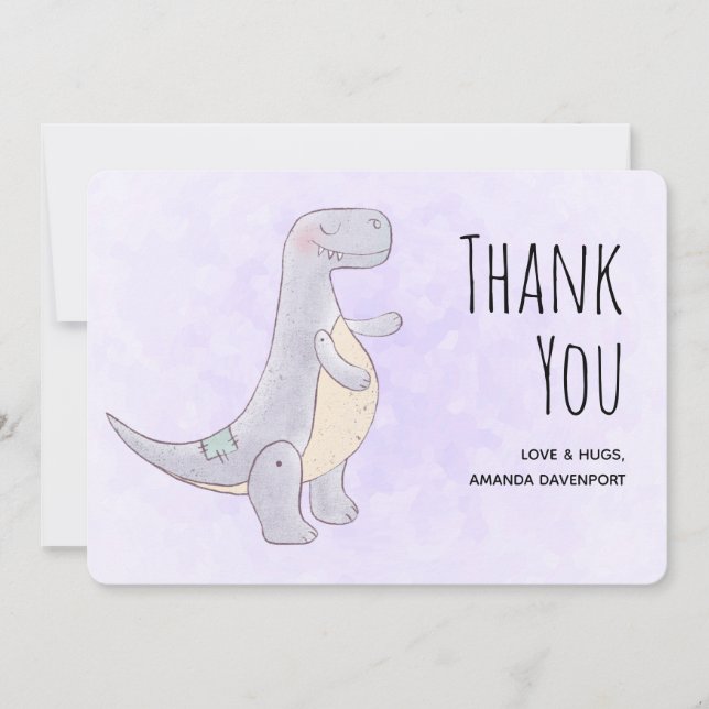 Niedlich Gray Dinosaur Toy Watercolor Dankeskarte (Vorderseite)