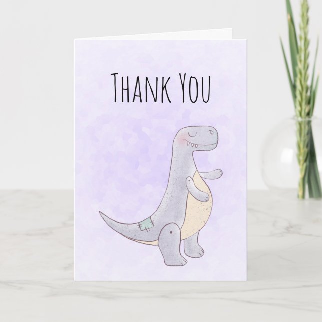 Niedlich Gray Dinosaur Toy Watercolor Karte (Vorderseite)