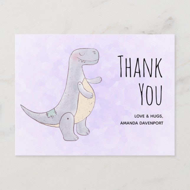 Niedlich Gray Dinosaur Toy Watercolor Vielen Dank Postkarte (Vorderseite)