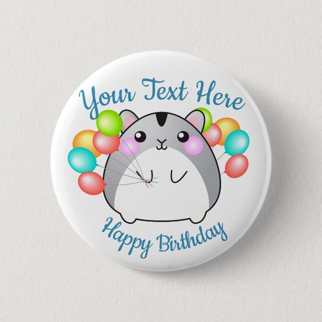 Niedlich Gray Kawaii Hamster Button (Vorderseite)