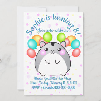 Niedlich Gray Kawaii Hamster Geburtstag Einladung