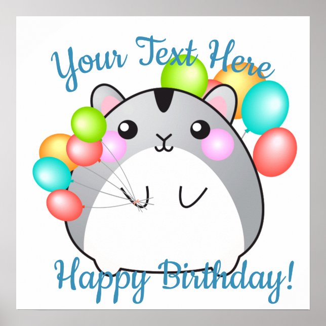 Niedlich Gray Kawaii Hamster Poster (Vorne)
