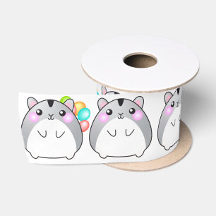 Niedlich Gray Kawaii Hamster Satin Ribbon Satinband