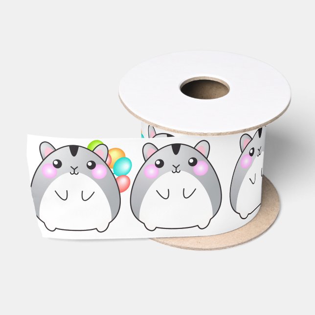 Niedlich Gray Kawaii Hamster Satin Ribbon Satinband (Spule)