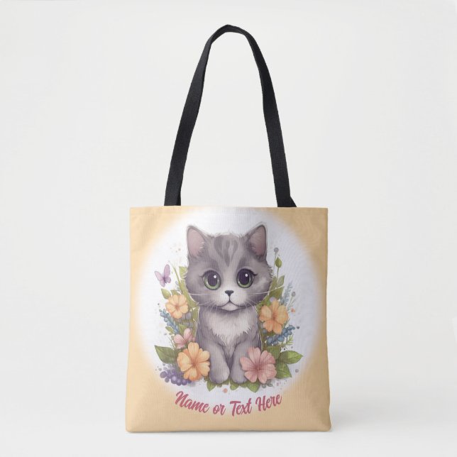 Niedlich Gray Kitten Personalisiert Tasche (Vorderseite)