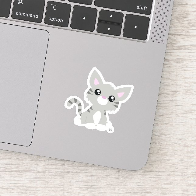 Niedlich Gray Kitty Custom-Cut Vinyl Sticker (Detail)