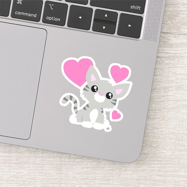 Niedlich Gray Kitty Custom-Cut Vinyl Sticker (Detail)