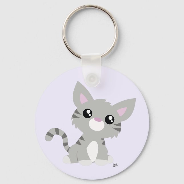 Niedlich Gray Kitty Schlüsselanhänger (Vorderseite)