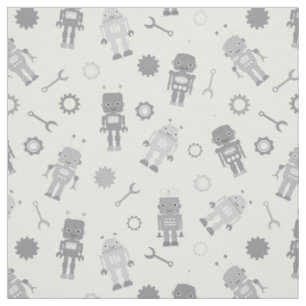 Niedlich Gray Robots Baby Kinderzimmer Fabric Stoff