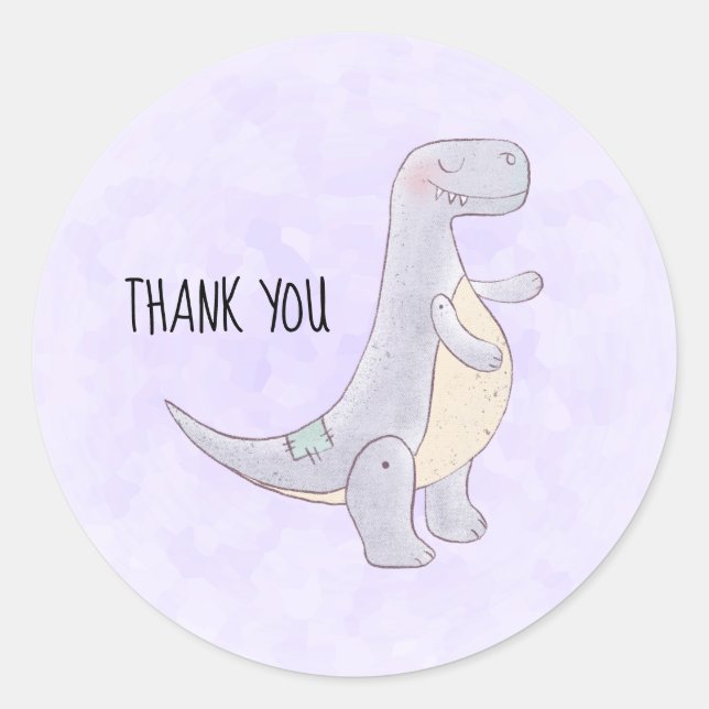 Niedlich Gray Tyrannosaurus Rex Dinosaur Toy Danke Runder Aufkleber (Vorderseite)