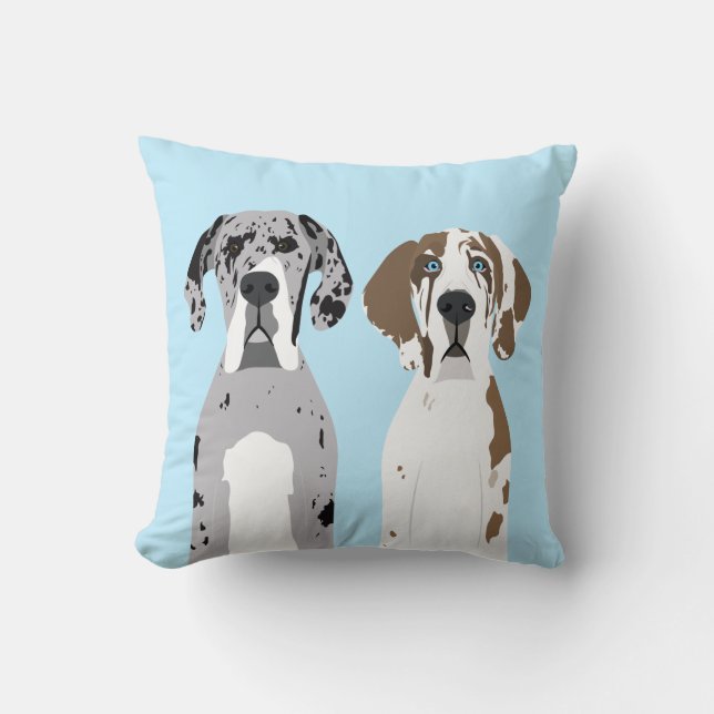 Niedlich Great Dane Hunde Blue Kissen (Vorderseite)