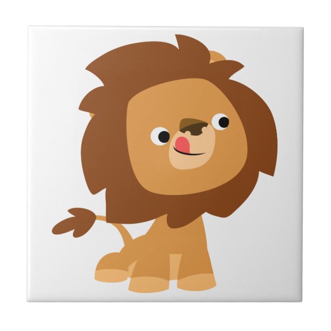 Niedlich Greedy Cartoon Lion Tile Fliese (Vorderseite)
