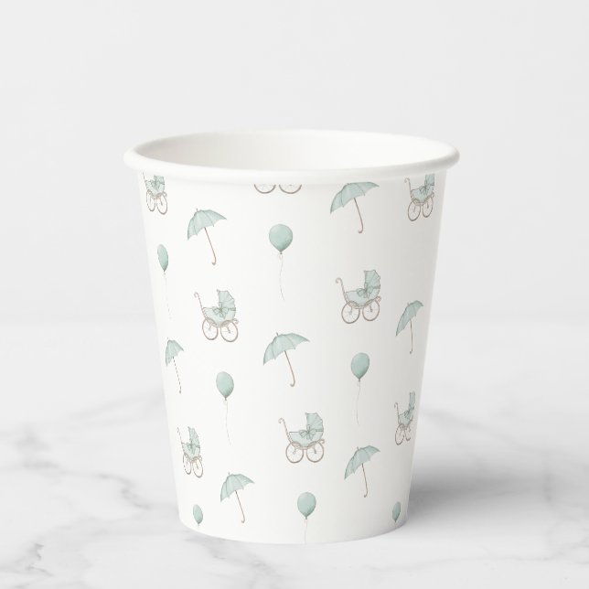 Niedlich Green Baby Buggy Baby Dusche Pappbecher (Vorderseite)