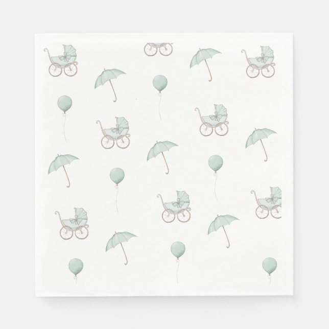 Niedlich Green Baby Buggy Baby Dusche Serviette (Vorderseite)