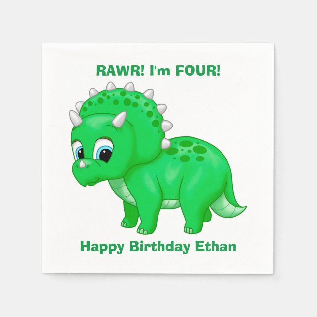 Niedlich Green Baby Triceratops Dinosaurier Serviette (Vorderseite)