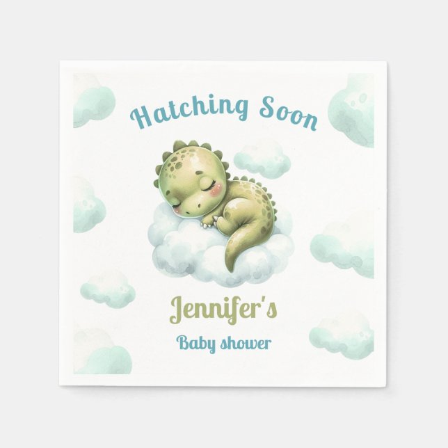 Niedlich Green Blue Dinosaur Moderner Baby Duschju Serviette (Vorderseite)